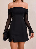 Irene | Iconic Off - Shoulder Long Sleeve Mini Dress - HoneyvineDress
