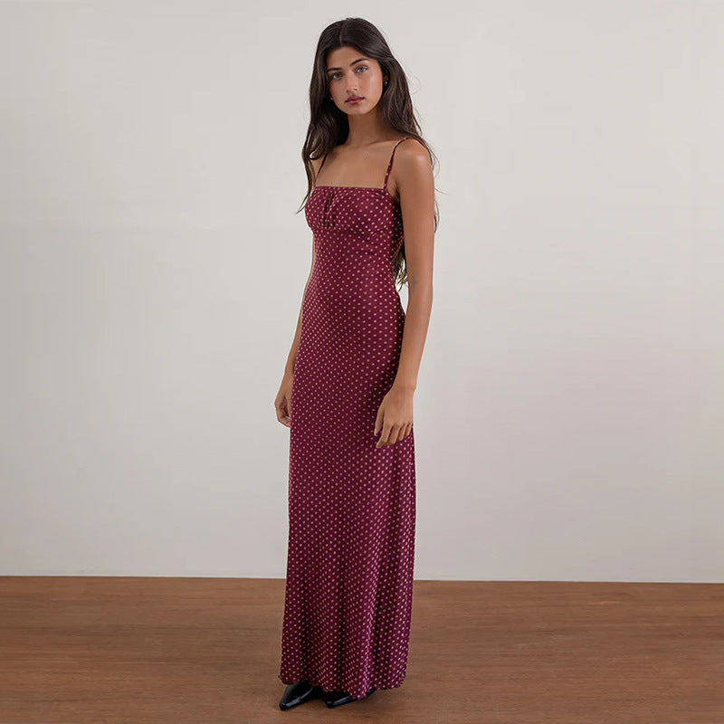 Emilia | Polka Dot Slip Backless Maxi Dress