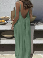Solene | Bohemian Backless Pleated Cami Maxi Dress