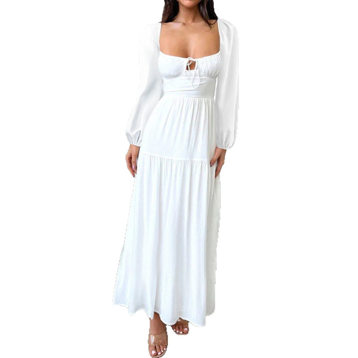 Maren | High Waisted Long Sleeve Backless Maxi Dress