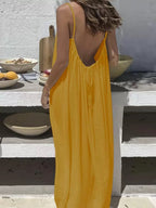 Solene | Bohemian Backless Pleated Cami Maxi Dress