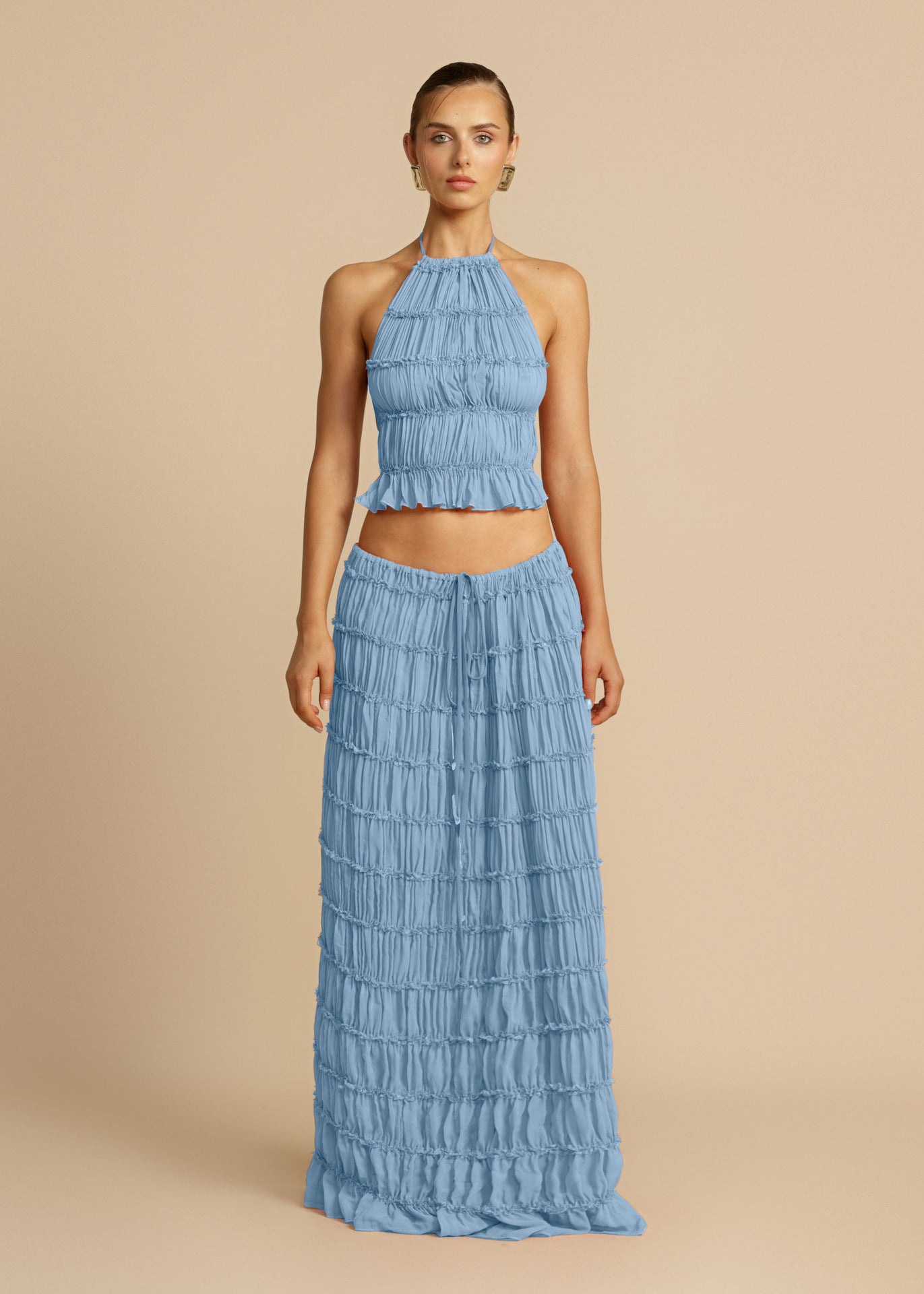 Alessia | Bohemian Ruffle Crop Top & Maxi Skirt Set