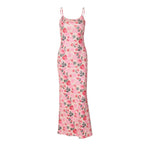 Anna | Elegant Pink Floral Satin Slip Maxi Dress for Women - Honeyvine