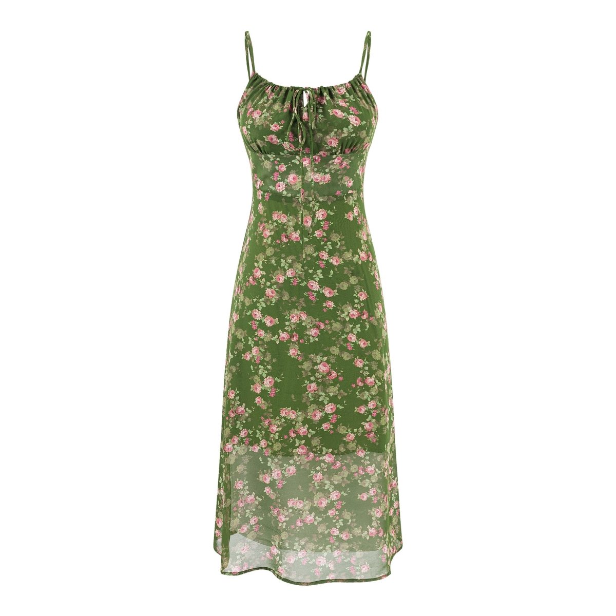 Talia | Dreamy Floral Tie Front Slip Midi Dress - Honeyvine