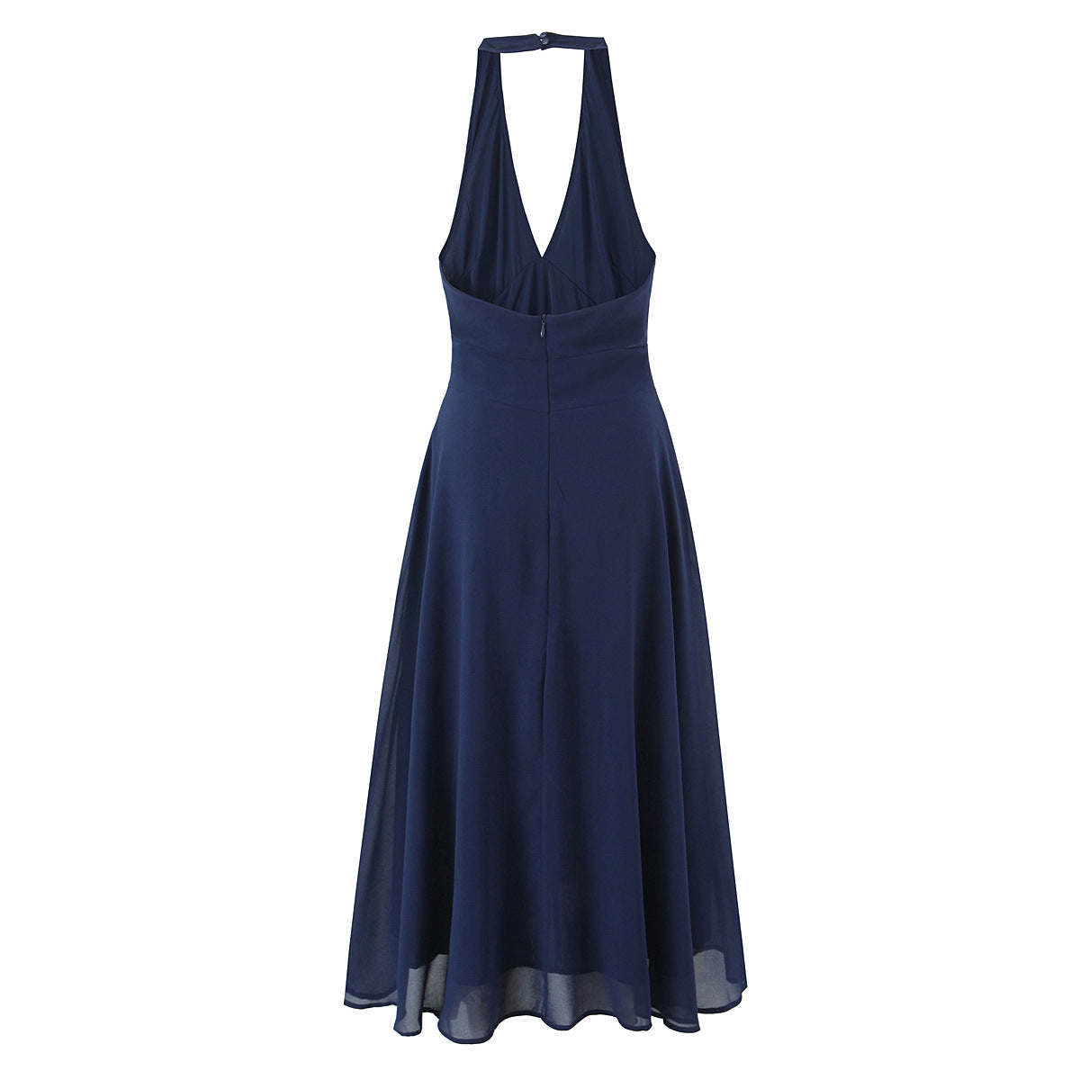 Alice | Deep V Navy Halter Deep V Neck Midi Dress