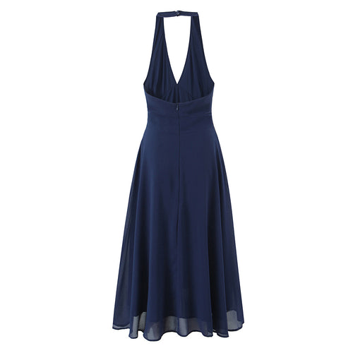 Alice | Deep V Navy Halter Deep V Neck Midi Dress