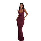 Tessa | Sexy Gold Buckle Ruched Evening Maxi Dress