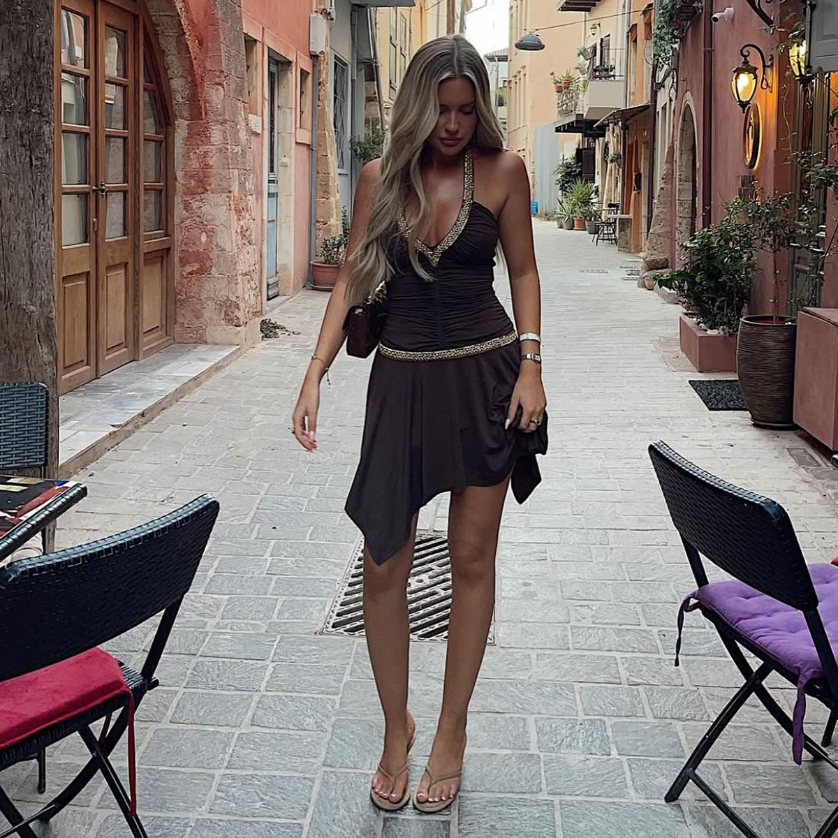 Valentina | Slim Fit V-Neck Backless Vacation Dress
