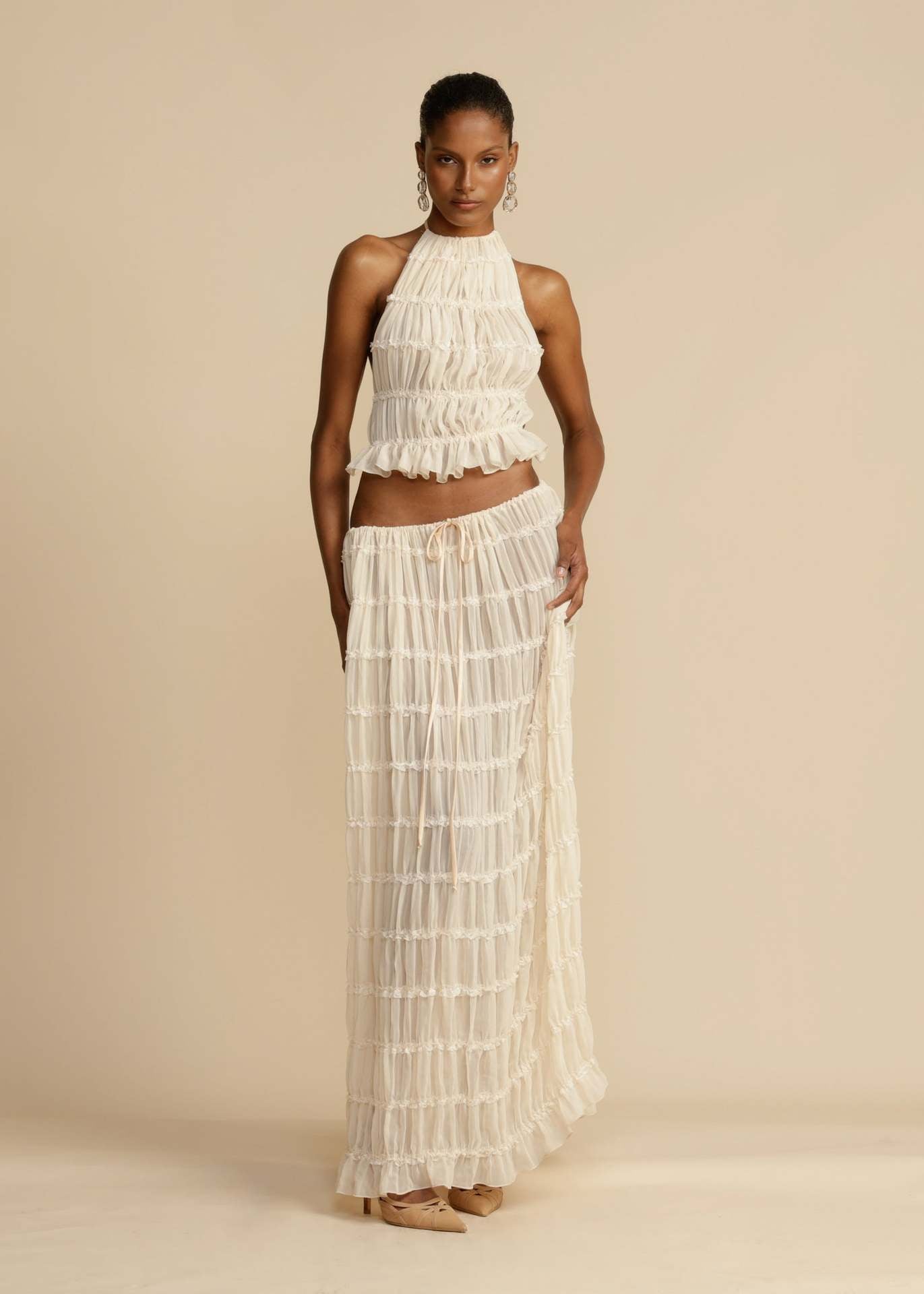 Alessia | Bohemian Ruffle Crop Top & Maxi Skirt Set