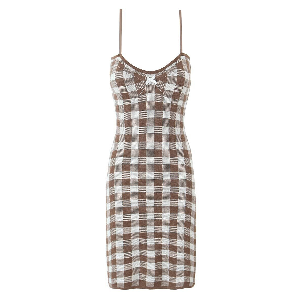 Lucy | Chic Brown Gingham Knit Mini Dress