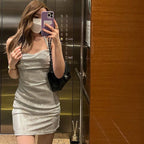June | Tailored Sexy Glitter Halter Mini Party Dress - Honeyvine