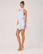 Elegant Pleated Halter Neck Romper for Women – Flowy Sleeveless Summer Playsuit – Baby Blue - HoneyvineDress