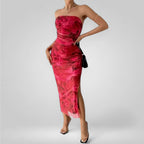 Yara | Vibrant Strapless Midi Dress with Floral Pattern