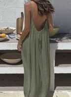 Solene | Bohemian Backless Pleated Cami Maxi Dress