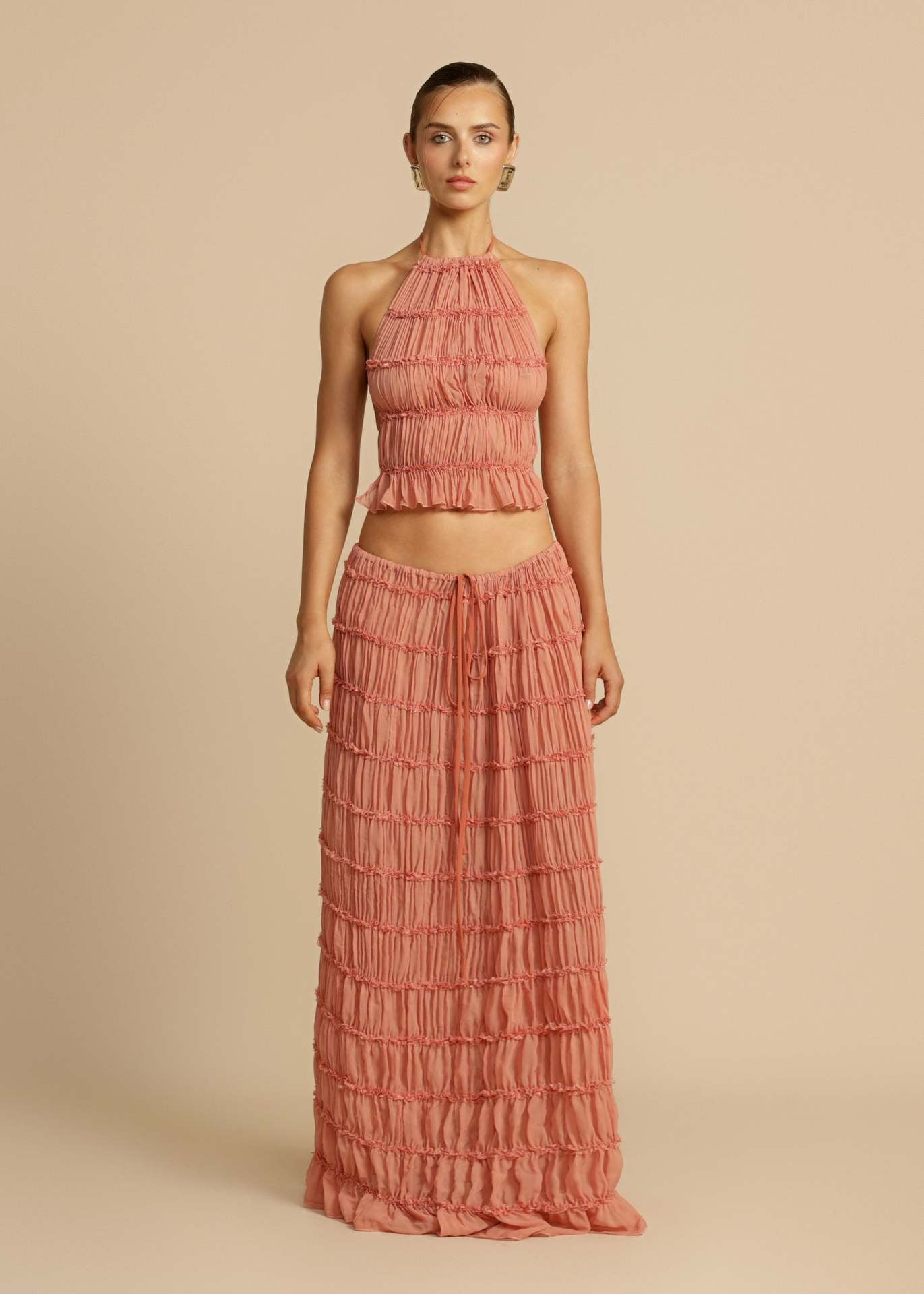 Alessia | Bohemian Ruffle Crop Top & Maxi Skirt Set