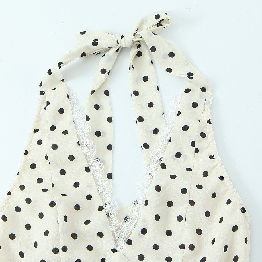 Colette | Playful Polka Dot Lace Halter Mini Dress