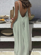 Solene | Bohemian Backless Pleated Cami Maxi Dress