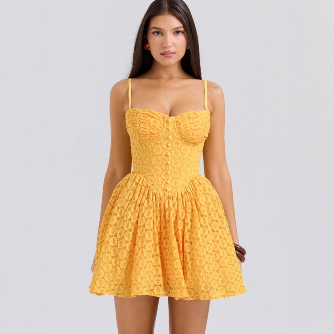 Alba | Vibrant Corset Princess Mini Dress For Summer Festivals - Honeyvine