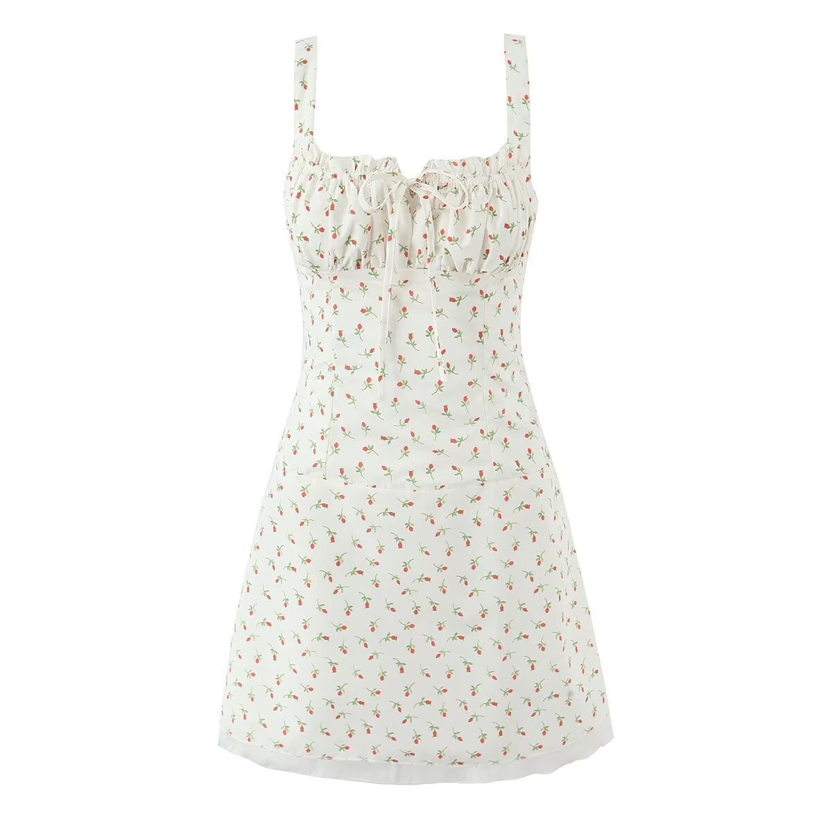 Cora | Floral A-Line Rosebud Tie-Front Mini Dress
