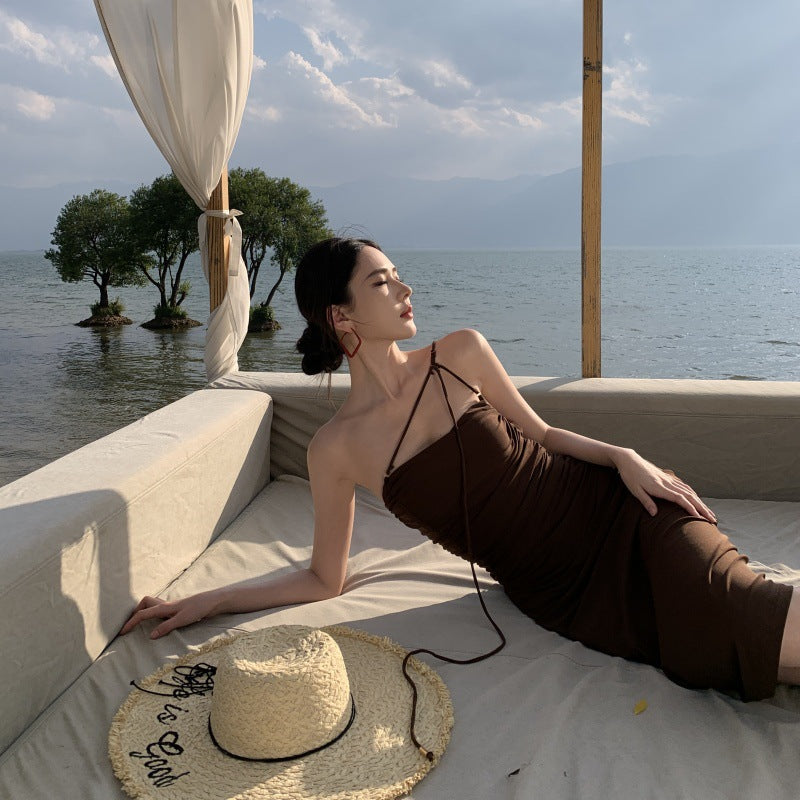 Susana | Pleated Strap Backless Midi Dress