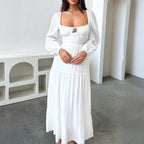 Maren | High Waisted Long Sleeve Backless Maxi Dress
