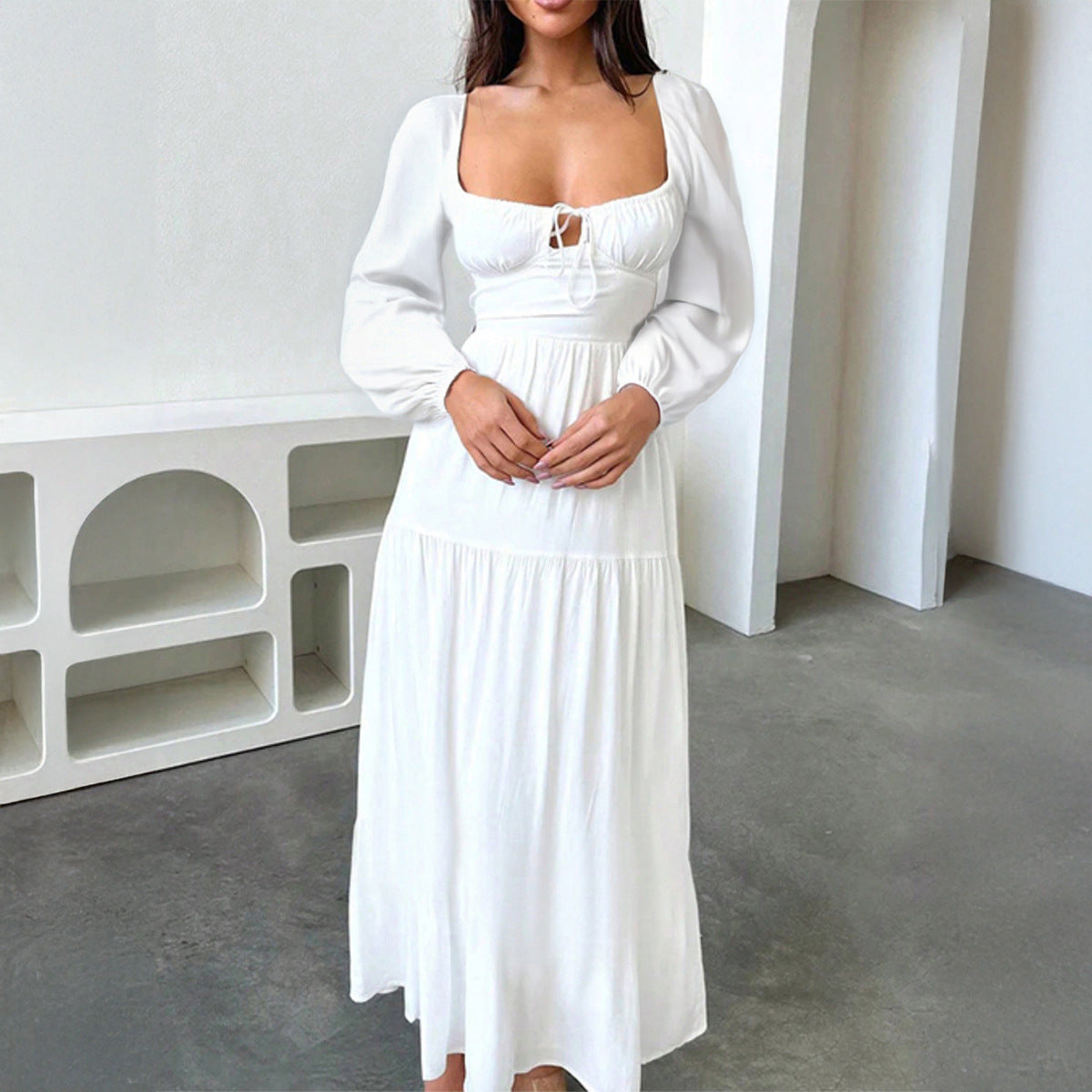 Maren | High Waisted Long Sleeve Backless Maxi Dress
