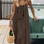 Solene | Bohemian Backless Pleated Cami Maxi Dress