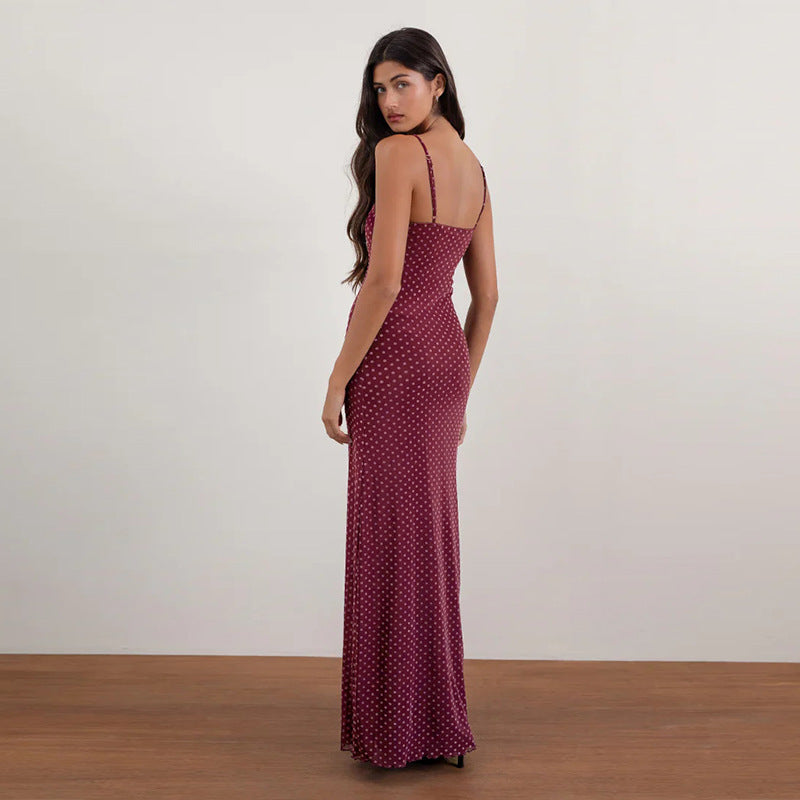 Emilia | Polka Dot Slip Backless Maxi Dress