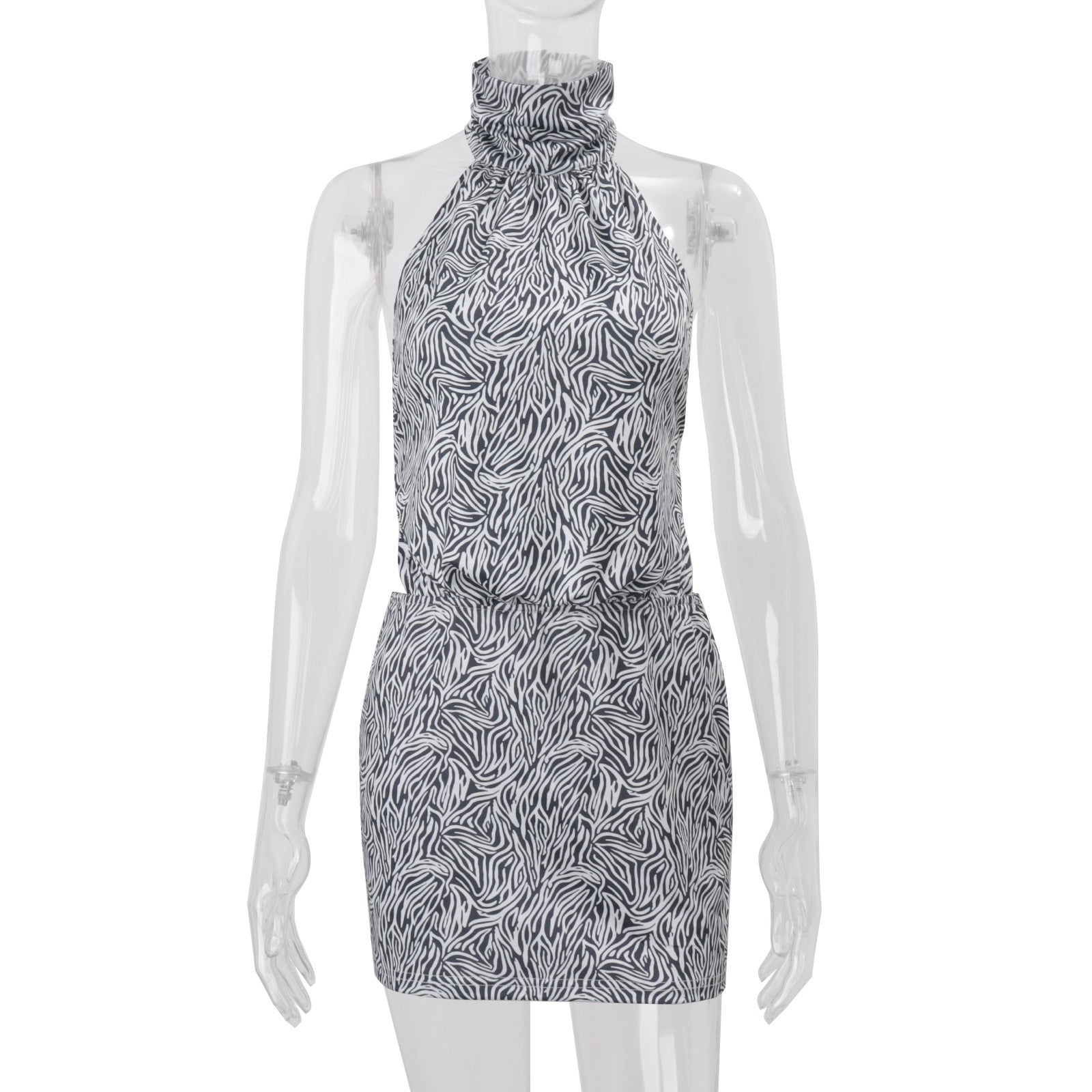 Blanche | Zebra Print Backless Bodycon Mini Dress