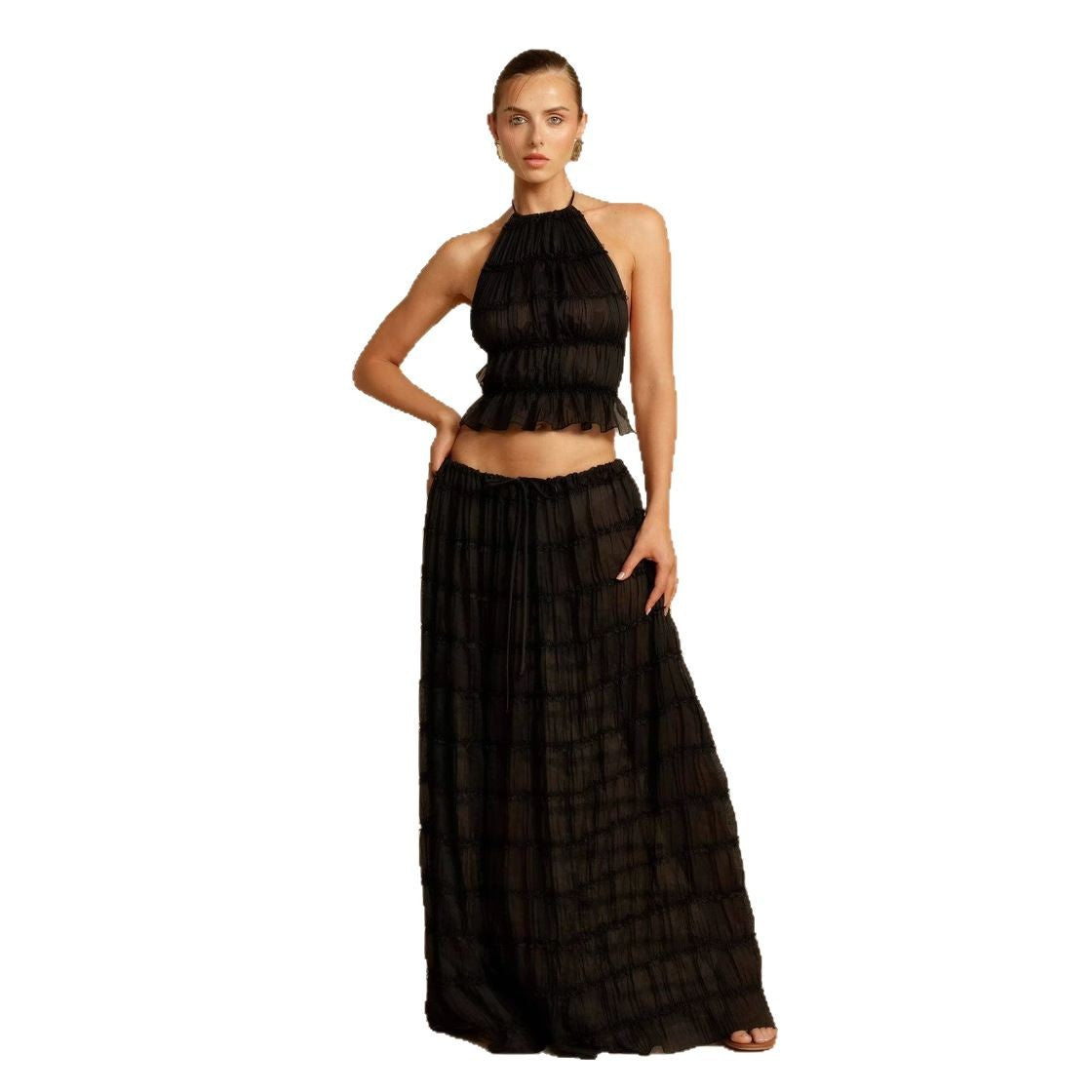 Alessia | Bohemian Ruffle Crop Top & Maxi Skirt Set