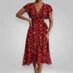 Madeleine | Red Floral Flowy Midi Dress