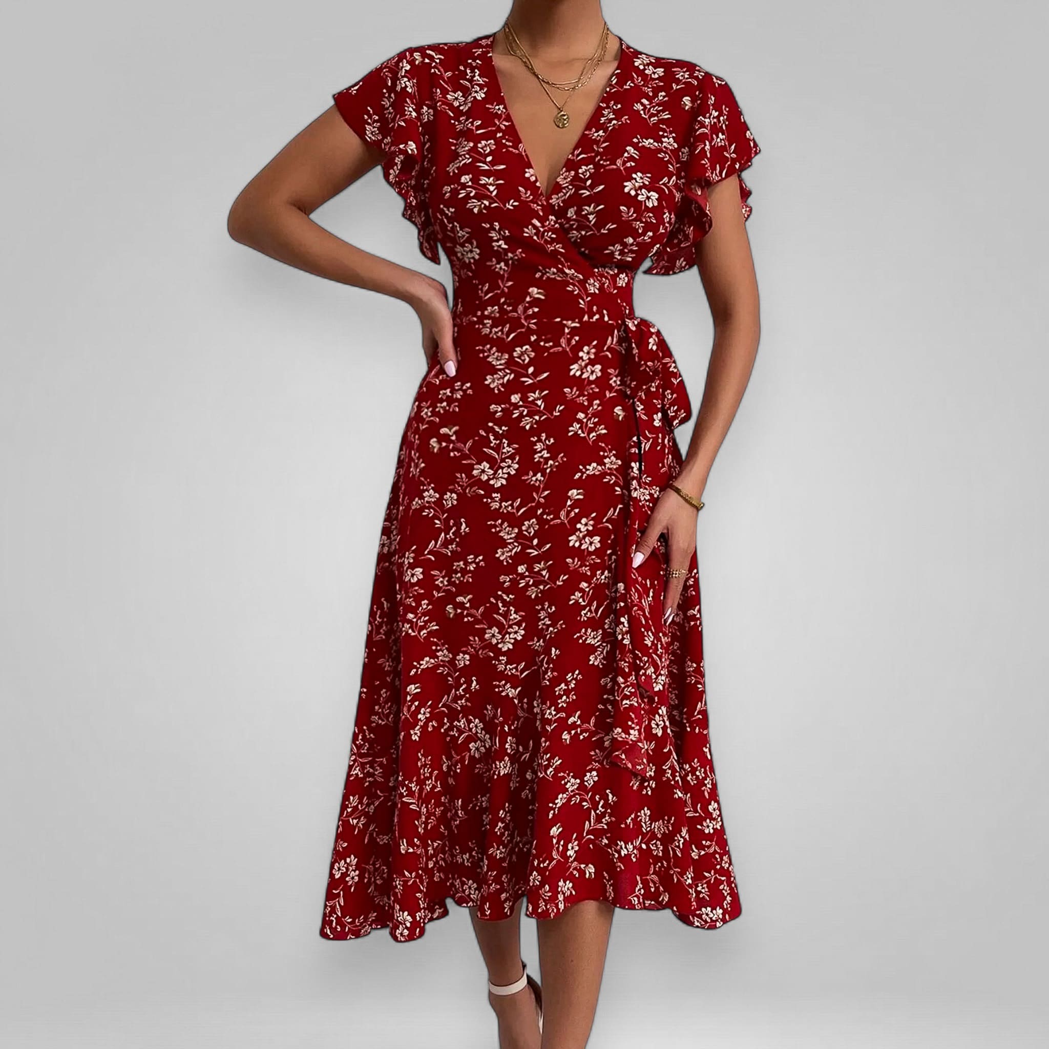Madeleine | Red Floral Flowy Midi Dress