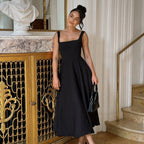 Summer Dress Square-Neck Halter Maxi Dress – Chic Cinched Waist