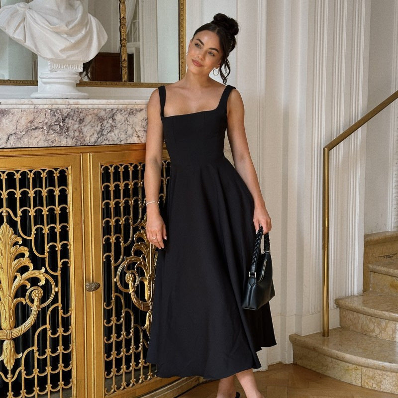 Summer Dress Square-Neck Halter Maxi Dress – Chic Cinched Waist