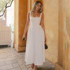 Summer Dress Square-Neck Halter Maxi Dress – Chic Cinched Waist