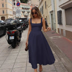 Summer Dress Square-Neck Halter Maxi Dress – Chic Cinched Waist