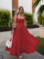 Summer Dress Square-Neck Halter Maxi Dress – Chic Cinched Waist