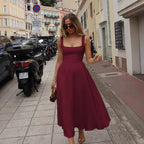 Summer Dress Square-Neck Halter Maxi Dress – Chic Cinched Waist