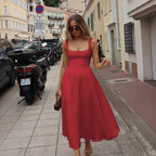 Summer Dress Square-Neck Halter Maxi Dress – Chic Cinched Waist
