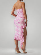 Paisley | Pink Ruffle Midi Dress