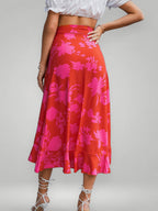 Marlene | Bright Red Floral Wrap Midi Skirt