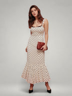 Rhea | Polka Dot Ruffle Hem Midi