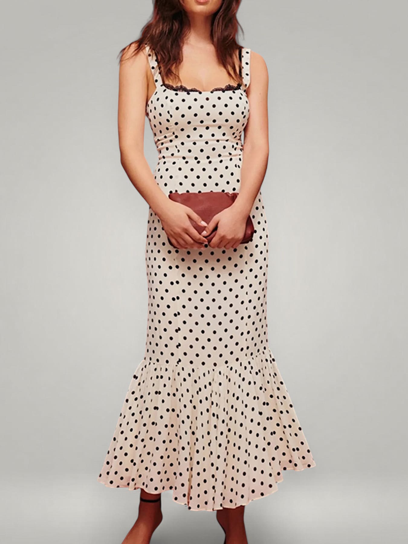 Rhea | Polka Dot Ruffle Hem Midi