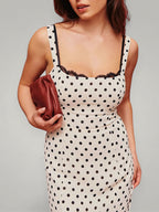 Rhea | Polka Dot Ruffle Hem Midi