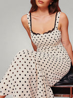 Rhea | Polka Dot Ruffle Hem Midi
