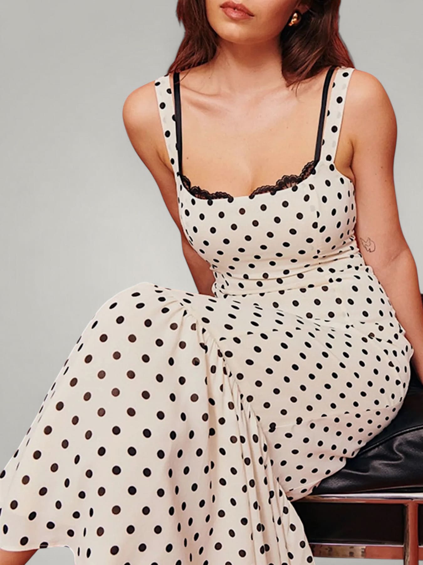 Rhea | Polka Dot Ruffle Hem Midi
