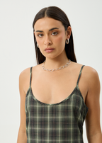 Rosamund | Low-Back Olive Check Maxi Dress