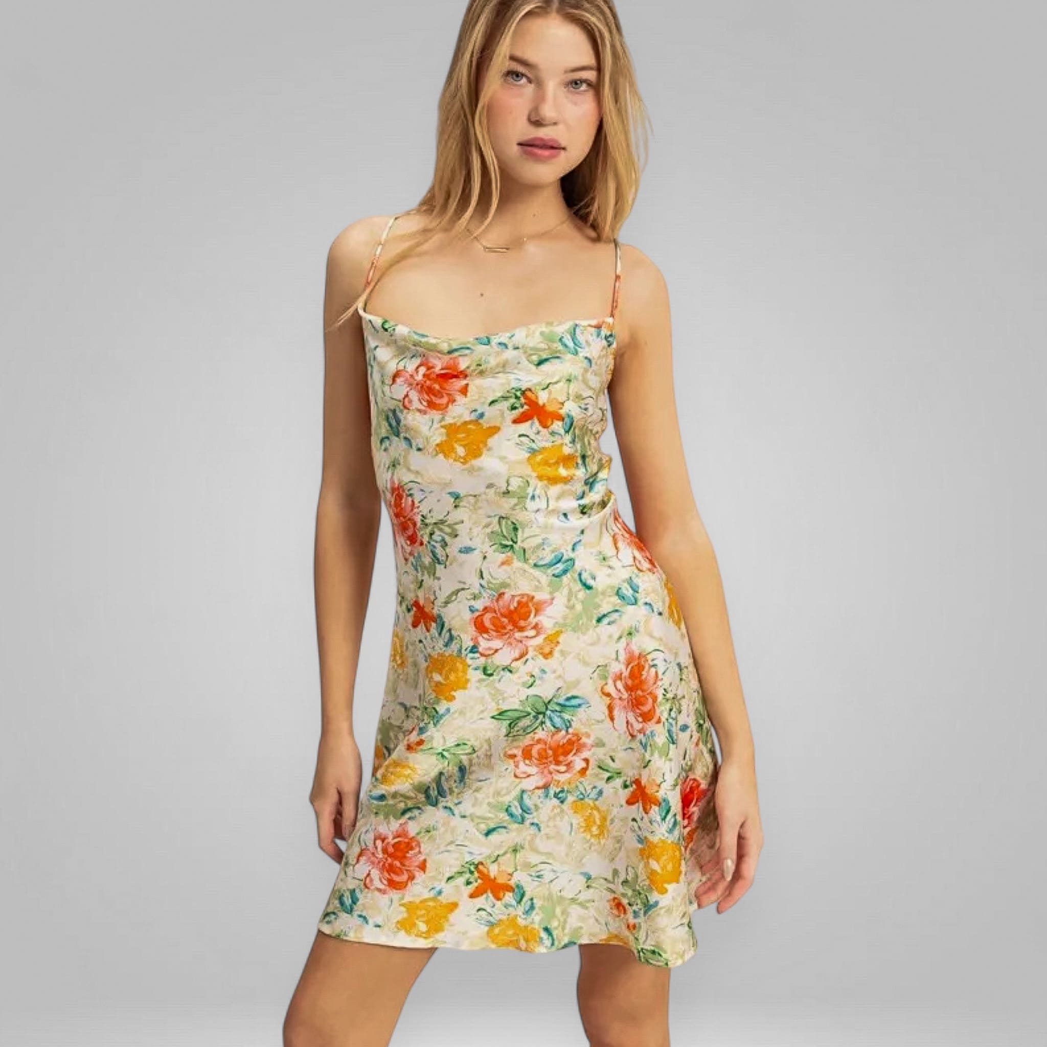 Louisa | Energetic Floral Satin Mini Summer Dress