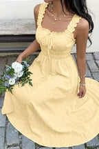 Talia | Cute Ruffle Smocked Maxi Dress - HoneyvineDress