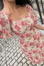 Thea | Romantic Pink Rose Floral Dress - HoneyvineDress